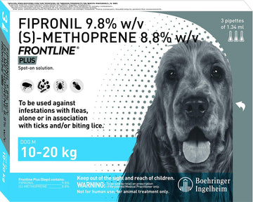Boehringer Ingelheim:  Frontline Plus Spot-On Flea & Tick Treatment for Medium dogs (10-20 kgs) - 3 Pipettes